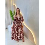 VESTIDO MIDI FERNANDA MARROM ESCURO ESTAMPADO