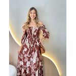 VESTIDO MIDI FERNANDA MARROM ESCURO ESTAMPADO