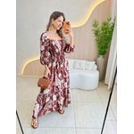 VESTIDO MIDI FERNANDA MARROM ESCURO ESTAMPADO