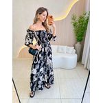 VESTIDO MIDI FERNANDA PRETO ESTAMPADO