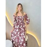 VESTIDO MIDI FERNANDA MARROM CLARO ESTAMPADO