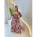 VESTIDO MIDI FERNANDA MARROM CLARO ESTAMPADO