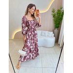 VESTIDO MIDI FERNANDA MARROM CLARO ESTAMPADO