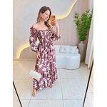 VESTIDO MIDI FERNANDA MARROM CLARO ESTAMPADO
