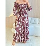 VESTIDO MIDI FERNANDA MARROM CLARO ESTAMPADO