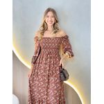 VESTIDO MIDI FERNANDA MARROM FLORIDO