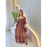 VESTIDO MIDI FERNANDA MARROM FLORIDO