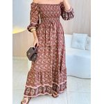 VESTIDO MIDI FERNANDA MARROM FLORIDO