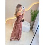 VESTIDO MIDI FERNANDA MARROM FLORIDO