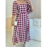 VESTIDO MIDI CATARINE XADREZ MARSALA