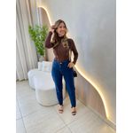 BLUSA MANGA LONGA CANELADO COSTURAS MARROM