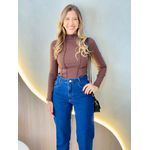 BLUSA MANGA LONGA CANELADO COSTURAS MARROM