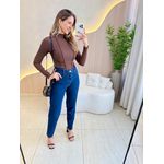 BLUSA MANGA LONGA CANELADO COSTURAS MARROM