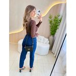 BLUSA MANGA LONGA CANELADO COSTURAS MARROM