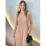 VESTIDO YASMIN CANELADO MANGA LONGA NUDE