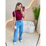 BLUSA CANELADA GOLA ALTA MARSALA