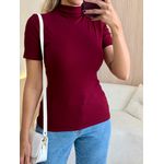 BLUSA CANELADA GOLA ALTA MARSALA