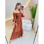 VESTIDO MIDI FERNANDA MARROM FLORZINHA