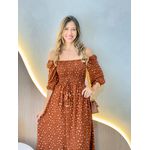 VESTIDO MIDI FERNANDA MARROM FLORZINHA