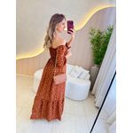 VESTIDO MIDI FERNANDA MARROM FLORZINHA