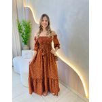 VESTIDO MIDI FERNANDA MARROM FLORZINHA