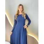 VESTIDO YASMIN CANELADO MANGA LONGA AZUL MARINHO