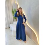 VESTIDO YASMIN CANELADO MANGA LONGA AZUL MARINHO