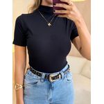 BLUSA CANELADA GOLA ALTA PRETO