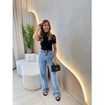 BLUSA CANELADA GOLA ALTA PRETO