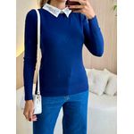 BLUSA MANGA LONGA PEDRARIA AZUL MARINHO