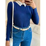 BLUSA MANGA LONGA PEDRARIA AZUL MARINHO