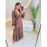 VESTIDO MANGA LONGA VALENTINA MARROM/OFF
