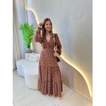 VESTIDO MANGA LONGA VALENTINA MARROM/OFF