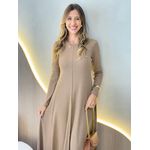 VESTIDO YASMIN CANELADO MANGA LONGA MARROM CLARO
