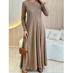 VESTIDO YASMIN CANELADO MANGA LONGA MARROM CLARO