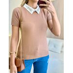 BLUSA MANGA CURTA PEDRARIA MARROM