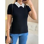 BLUSA MANGA CURTA PEDRARIA PRETO
