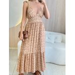 VESTIDO MIDI JAQUE NUDE FLORZINHA