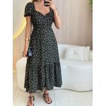 VESTIDO MIDI DANDARA PRETO FLORZINHA