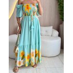 VESTIDO FERNANDA MANGA CURTA VERDE AGUA ESTAMPADO