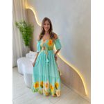 VESTIDO FERNANDA MANGA CURTA VERDE AGUA ESTAMPADO