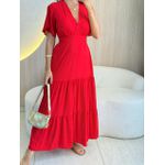 VESTIDO VALENTINA MANGA CURTA VERMELHO LISO