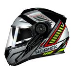 Capacete Norisk Ff345 Route Articulado Charge - Preto Prata Vermelho (Viseira Solar)
