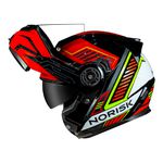 Capacete Norisk Ff345 Route Articulado Charge - Preto Vermelho Amarelo (Viseira Solar)