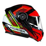 Capacete Norisk Ff345 Route Articulado Charge - Preto Vermelho Amarelo (Viseira Solar)