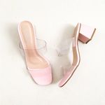 Sandália Mule Vinil Salto Bloco Isis Rosa