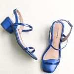 Sandália Salto Bloco Azul Metalizado