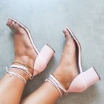 Sandália Salto Bloco Vinil Rosa Bale
