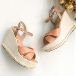 Sandália Anabela Cruzada Bicolor Rosa Blush