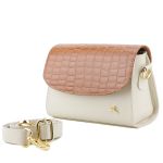 Bolsa Stella Tiracolo Mr. Gutt em Couro Legítimo OffWhite / Caramelo Croco - Ref-B-815-OffWhite / Caramelo Croco